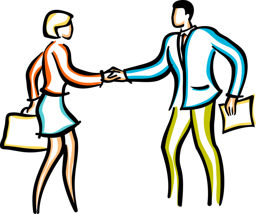 Vector Illustration of Business Colleagues Man and Woman Shake Hands in Introduction Greeting or Agreement