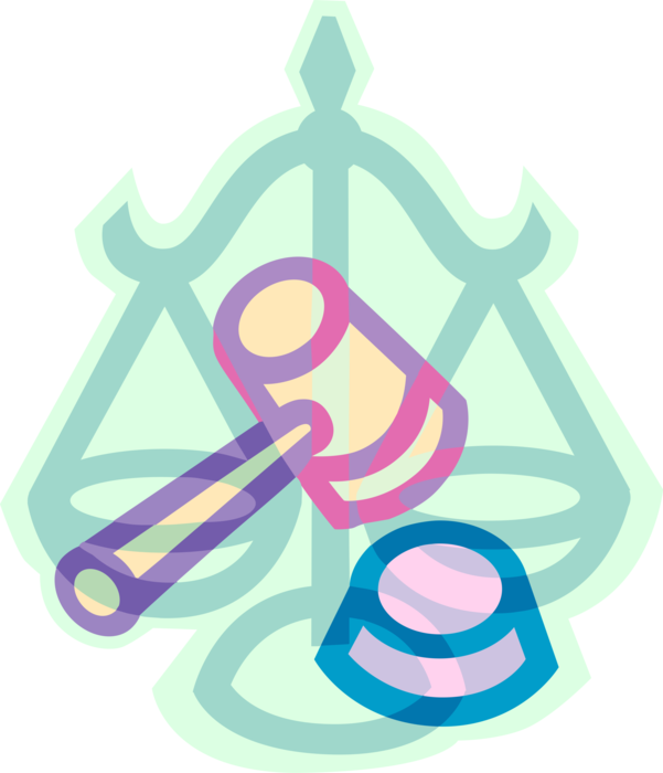 Vector Illustration of Judge's Gavel Ceremonial Mallet Punctuates Rulings and Proclamations with Scales of Justice