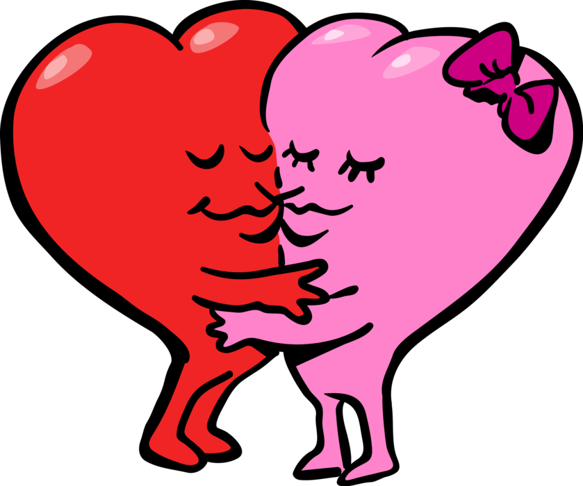Vector Illustration of Valentine's Day Sentimental Love Hearts Embrace and Kiss with Hug