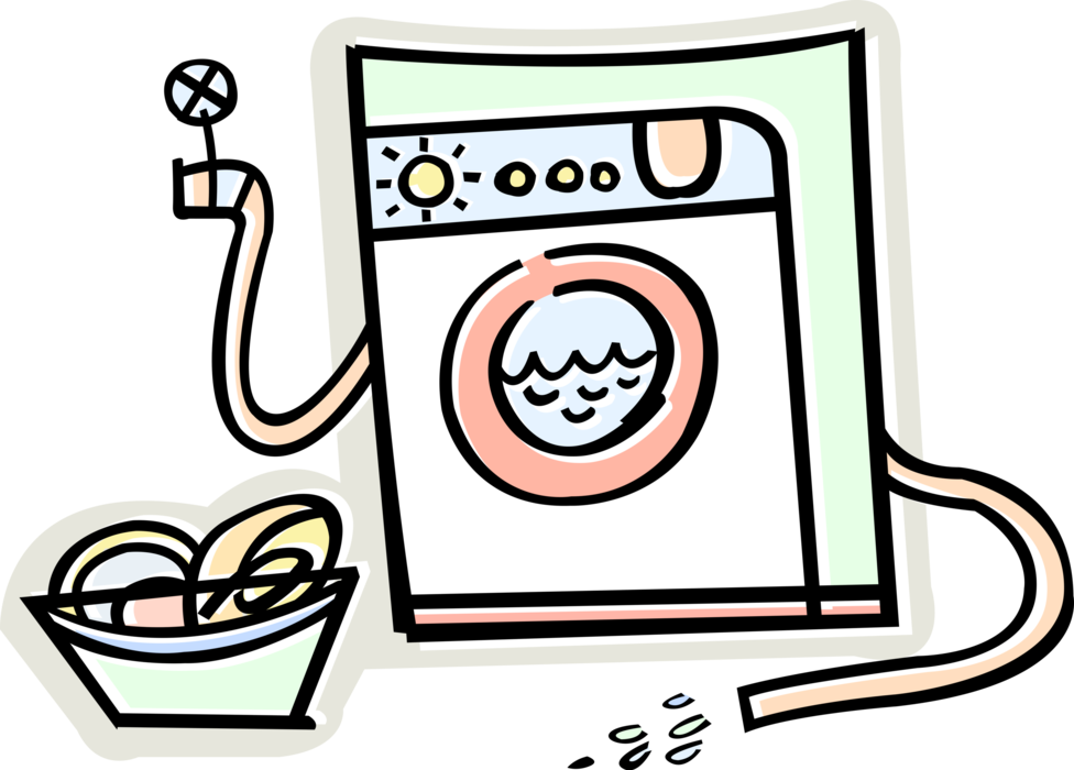 Vector Illustration of Household Appliance Washing Machine Clothes Washer Cleans Laundry