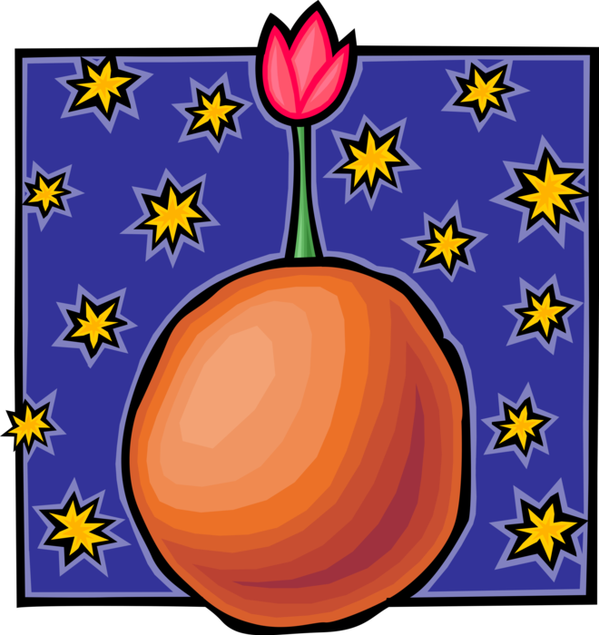 Vector Illustration of Bulbous Plant Tulip Flowers Growing Alone on Barren Planet