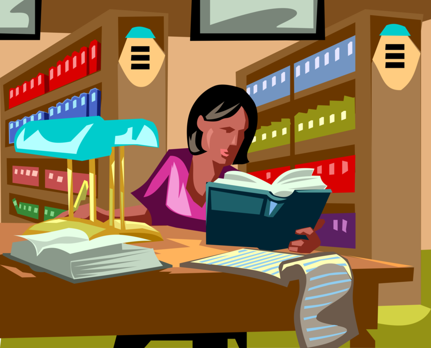 Vector Illustration of Law Library Assists Law Students, Attorneys, Judges, and Law Clerks