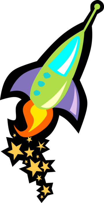 Vector Illustration of Spaceship Rocket Ship Spacecraft Blasts Off into Outer Space