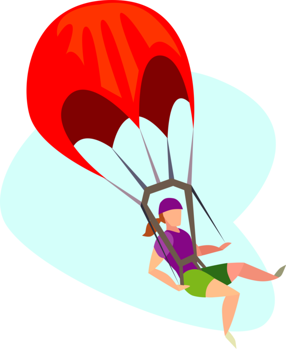 Vector Illustration of Parachuting Enthusiast Descends to Earth with Parachute