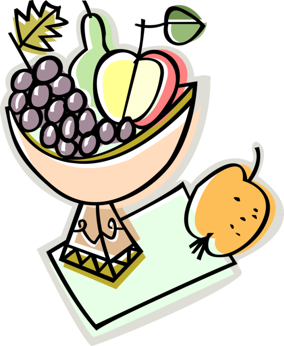 Vector Illustration of Bowl of Fruit with Apple, Grapes and Pear
