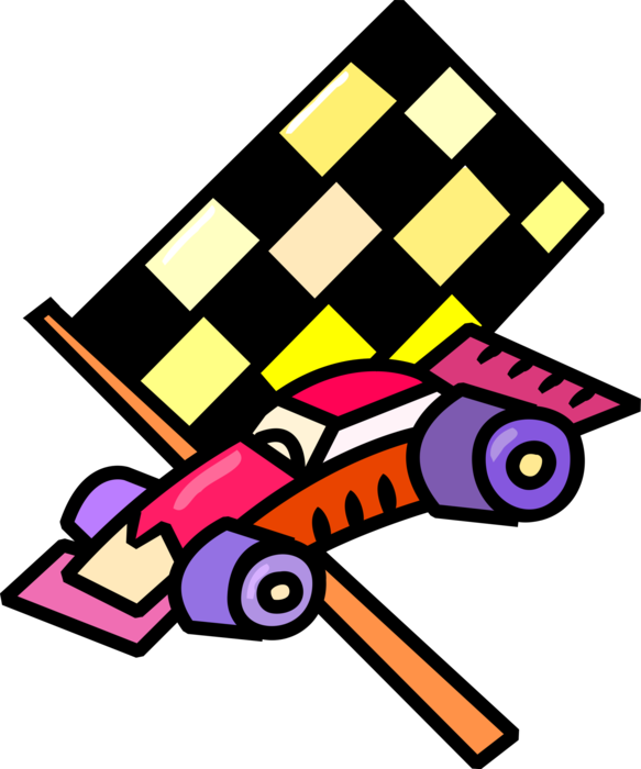 Vector Illustration of Automobile Race Checkered or Chequered Flag and Racing Car