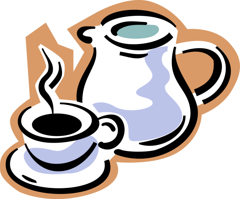 Vector Illustration of Coffee Pot with Cup of Freshly Brewed Coffee