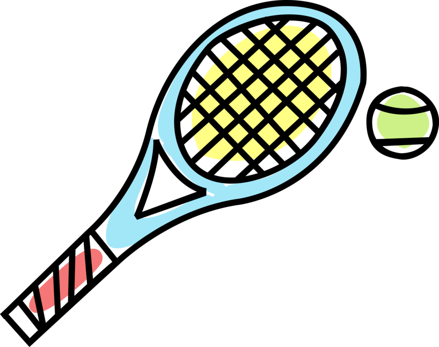 Vector Illustration of Sport of Tennis Racket or Racquet and Ball
