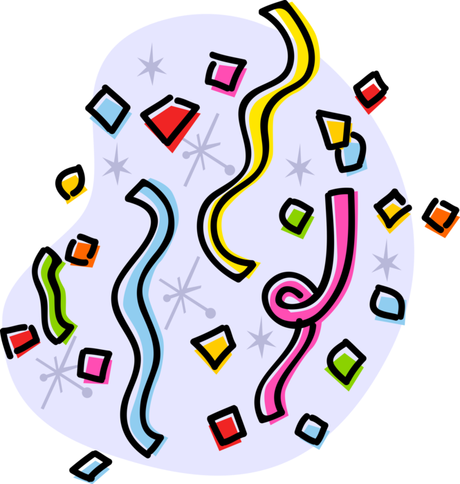 Vector Illustration of Party Celebration Ribbons and Confetti