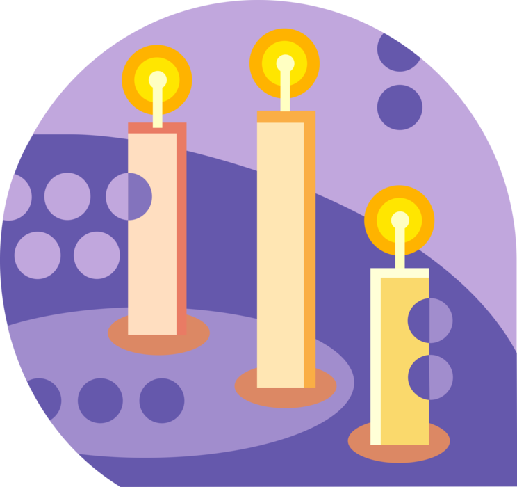 Vector Illustration of Lit Candles Ignitable Wick Embedded in Wax