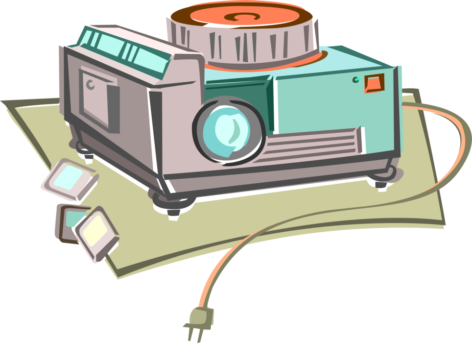 Vector Illustration of Slide Projector Opto-Mechanical Device Projects Photographic 35mm Slides