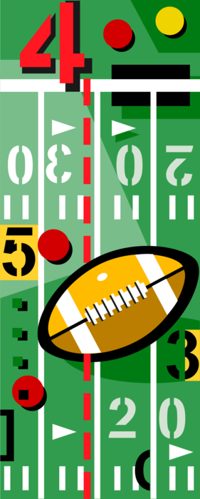 Vector Illustration of North American Football Field with Yard Markings and Ball