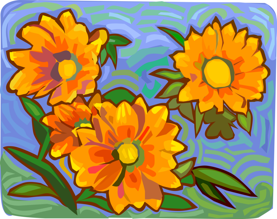 Vector Illustration of Garden Flowers in Summer