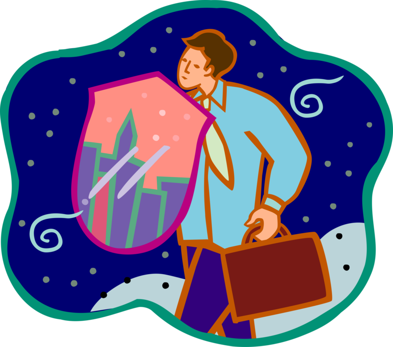 Vector Illustration of Businessman with Combat Shield and Briefcase