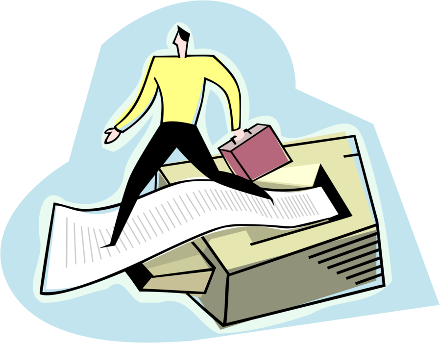 Vector Illustration of Businessman Walking on Printer Document