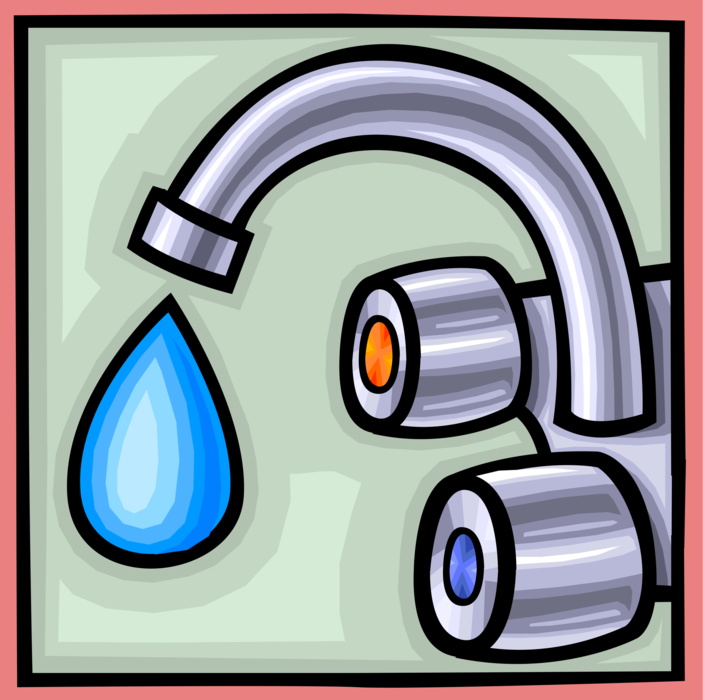 Vector Illustration of Tap Water as Precious Resource with Sink Faucet Spigot
