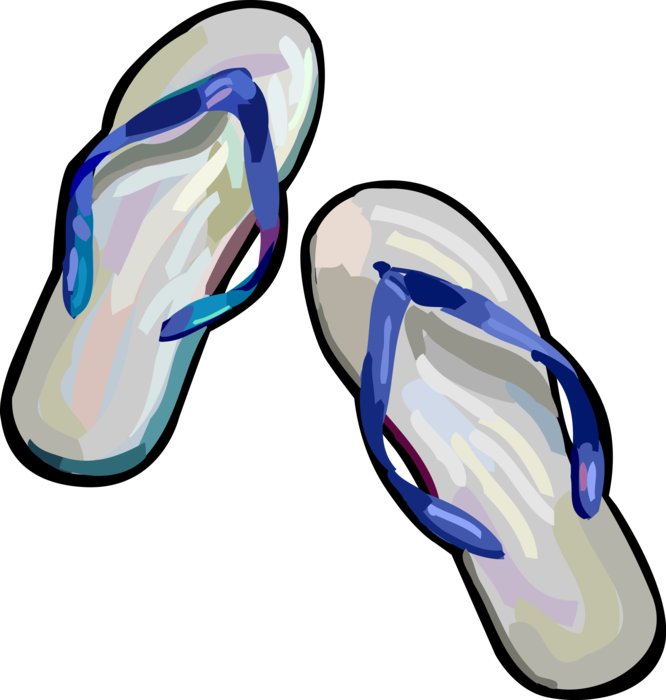 Vector Illustration of Sandals, Thong Flip-Flops or Casual Wear Beach Shoes Footwear