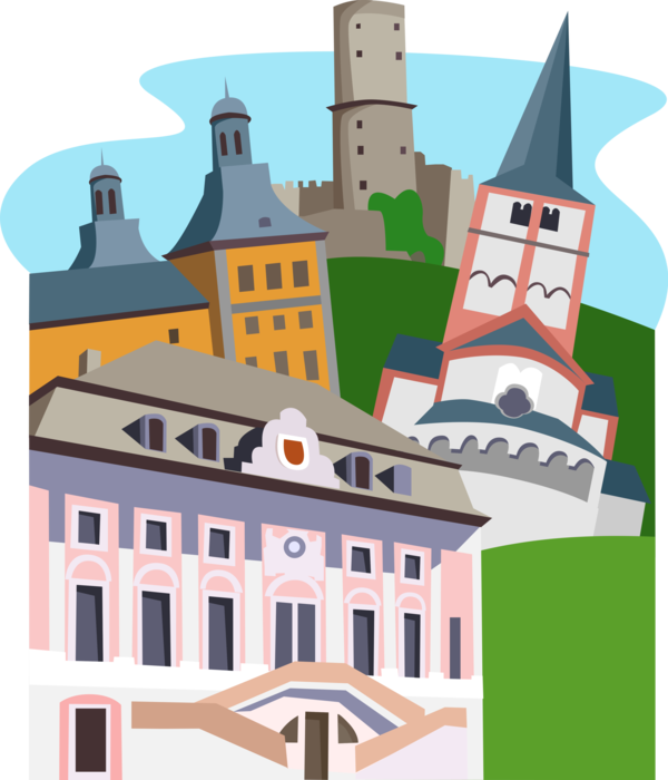 Vector Illustration of Old City Hall, University of Bonn, Doppelkirche Schwarzrheindorf, Godesburg Castle, Germany