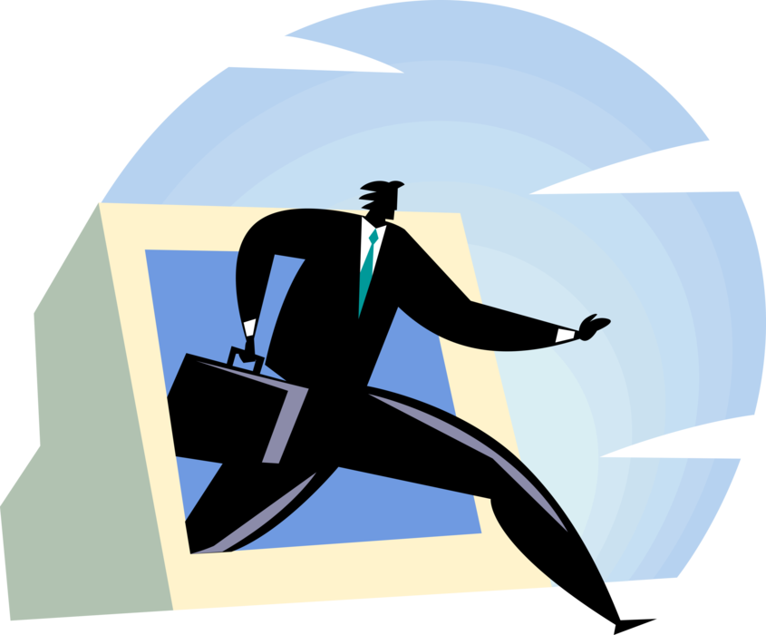 Vector Illustration of Businessman Walks Out of Computer Monitor
