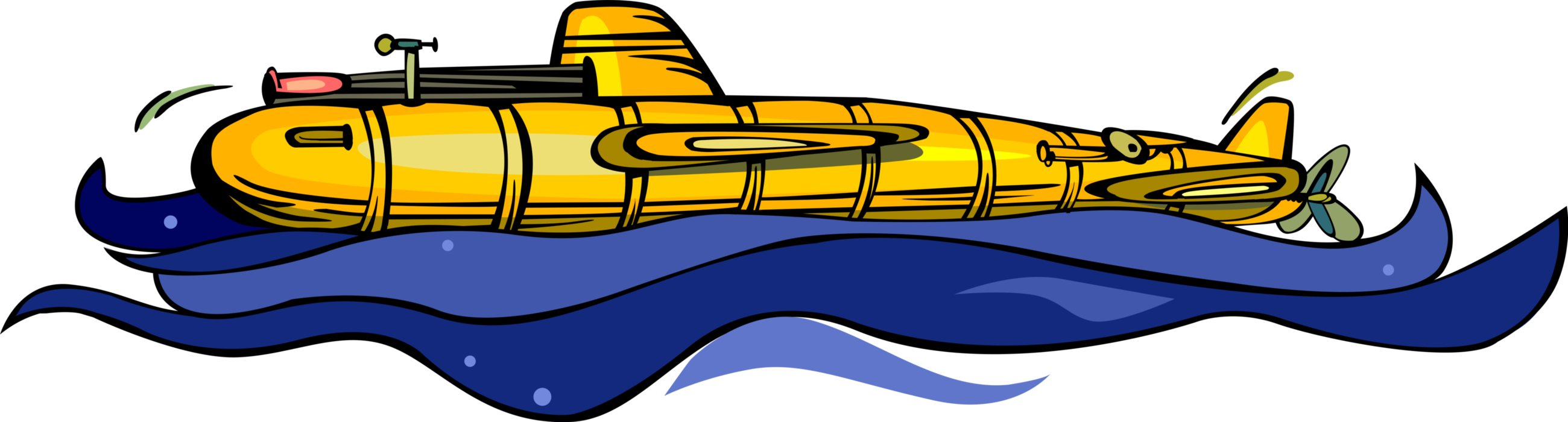 Vector Illustration of Prototype Navy Submersible Under the Sea Submarine from Early 20th Century
