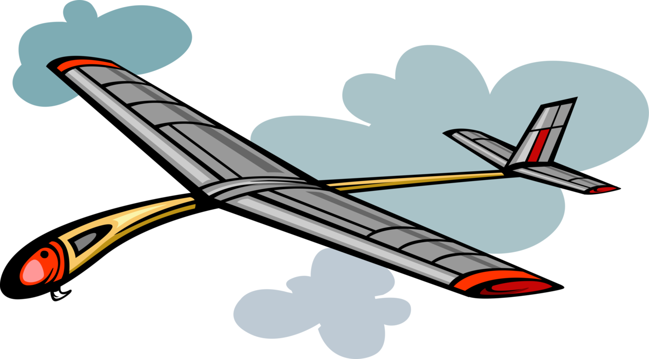 Vector Illustration of Glider Heavier-than-Air Aircraft Glides in Free Flight