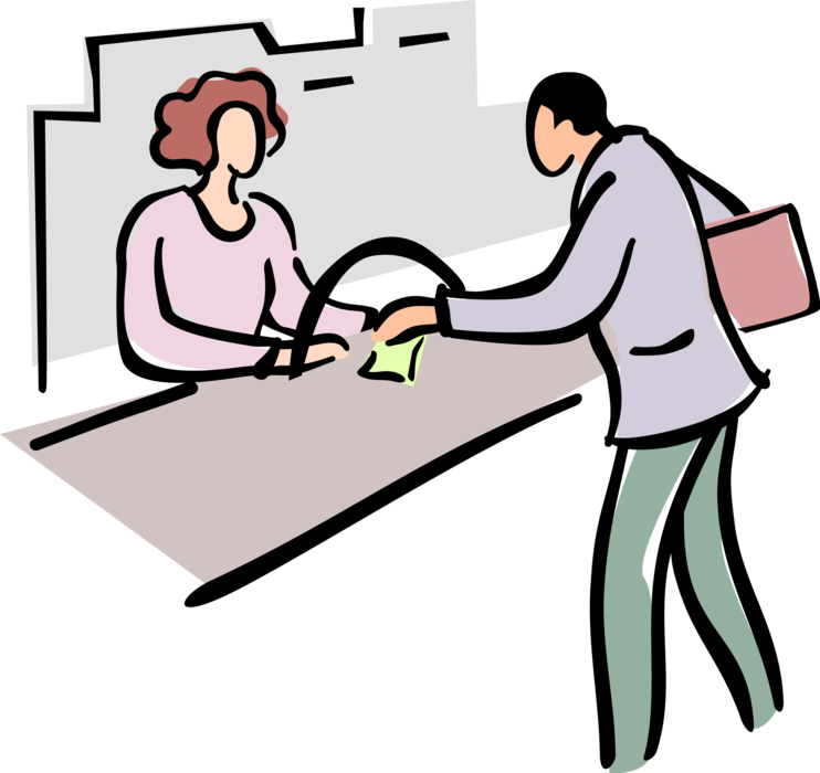 Vector Illustration of Bank Teller Provides Banking Services to Customer