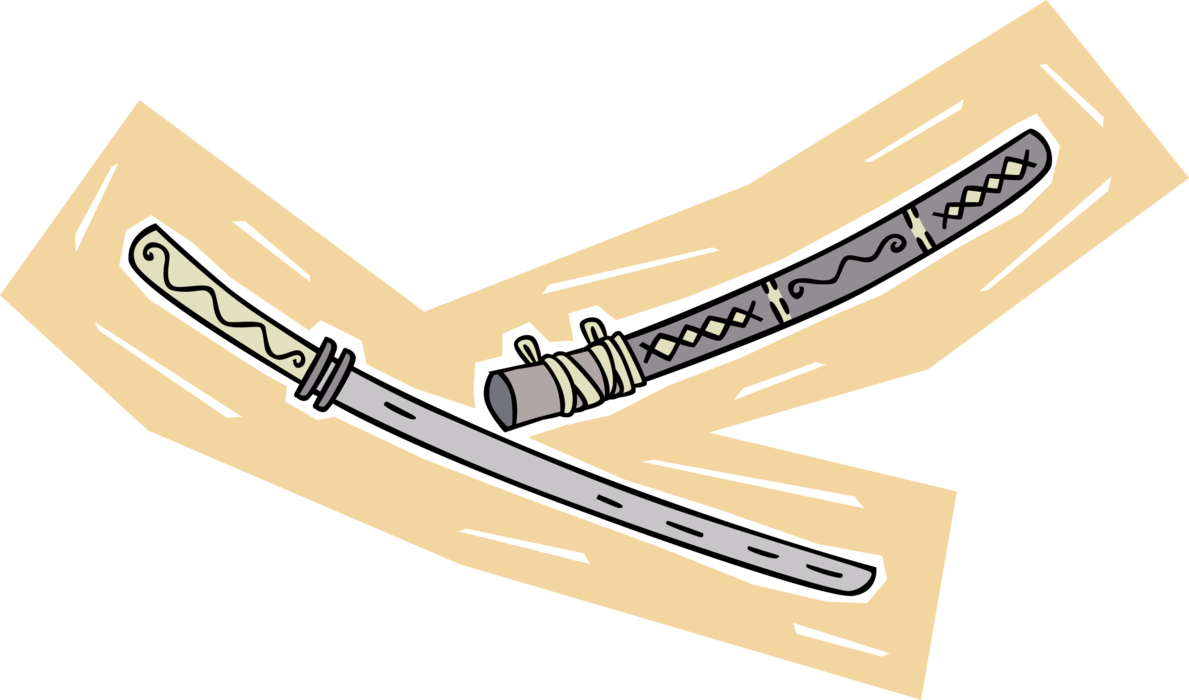 Vector Illustration of Japanese Ninja Katana Samurai Sword and Scabbard