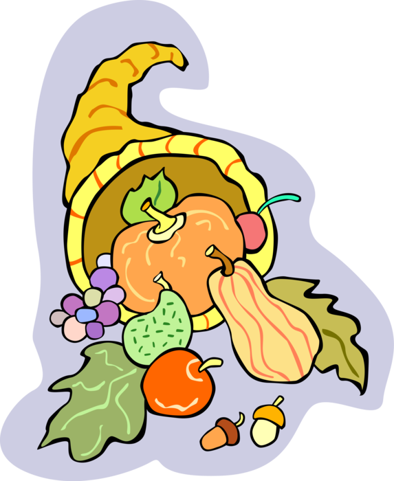 Vector Illustration of Cornucopia Horn of Plenty with Fall Harvest of Abundance