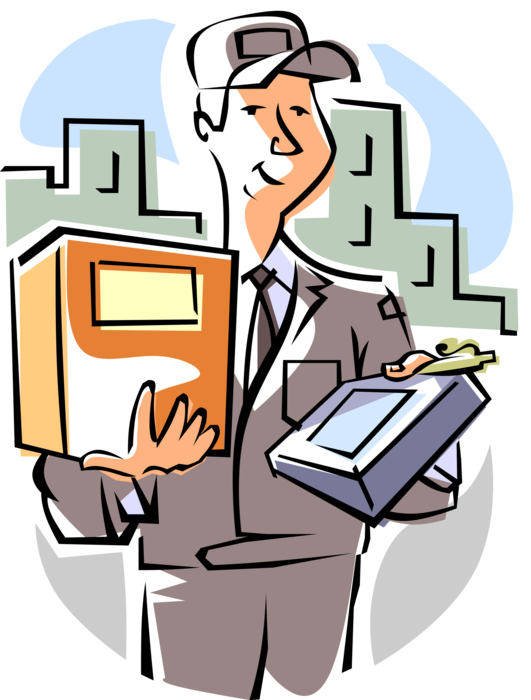 Vector Illustration of Overnight Courier Delivers Small Package Requires Proof of Delivery Signature