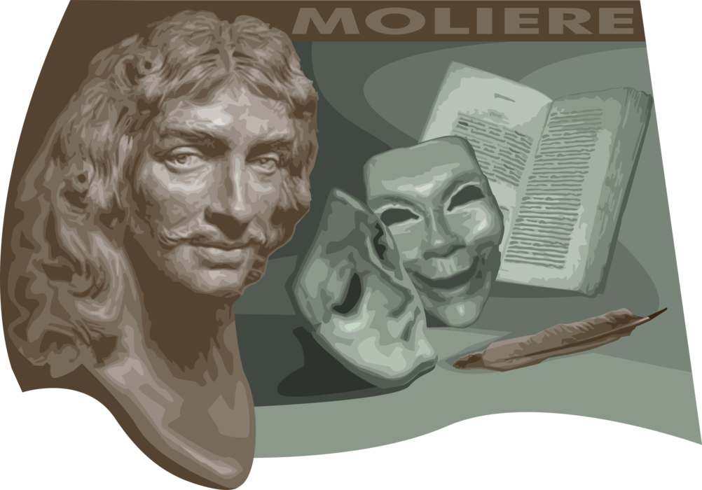 Vector Illustration of Molière, French Playwright, Actor, Dramatist Master of Comedy