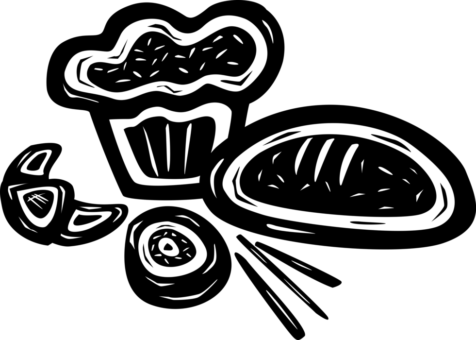 Vector Illustration of Bakery Baked Goods Bread, Muffin, Croissant