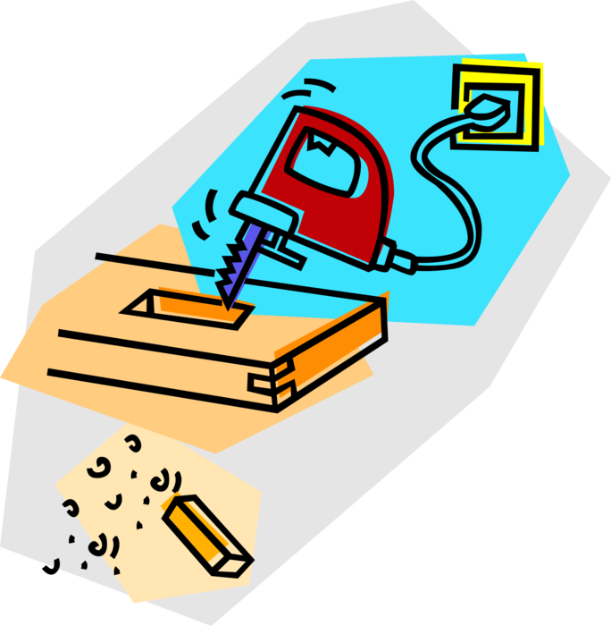 Vector Illustration of Electric Powered Jigsaw Tool for Cutting Arbitrary Curves