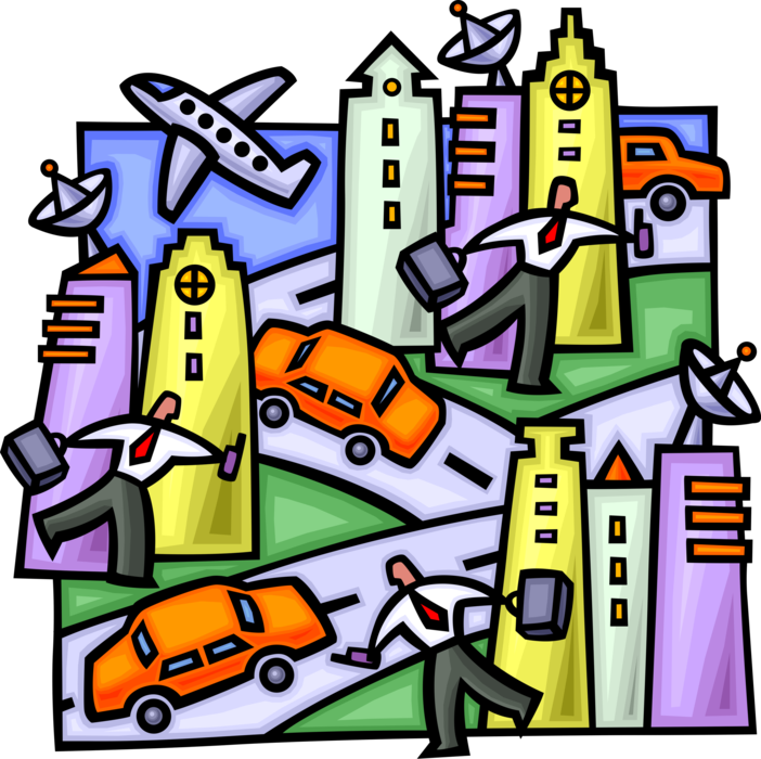 Vector Illustration of Busy Rush Hour Traffic and Business Commuters in Urban City
