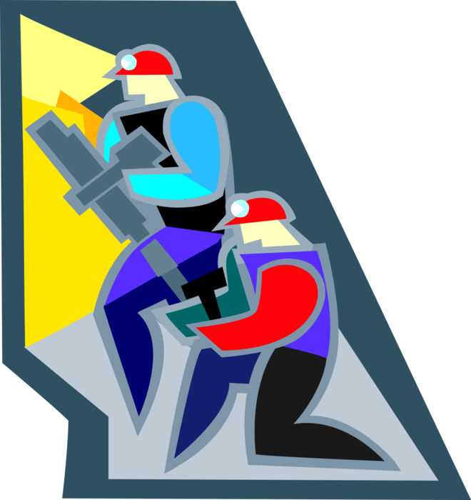 Vector Illustration of Miners Drill for Minerals in Underground Mine