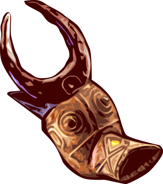 Vector Illustration of African Traditional Carved Wooden Tribal Mask