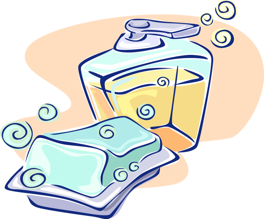 Vector Illustration of Bar of Soap with Liquid Soap Dispenser