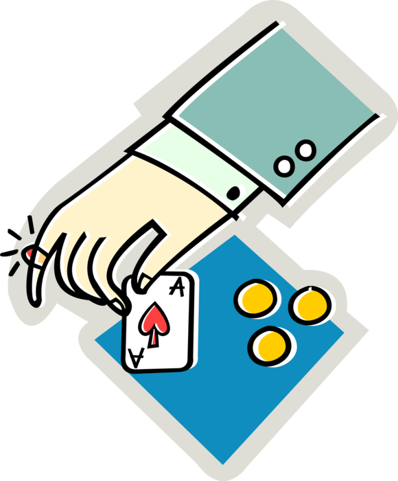 Vector Illustration of Casino Gambling Poker Game with Hand Revealing Ace Playing Card