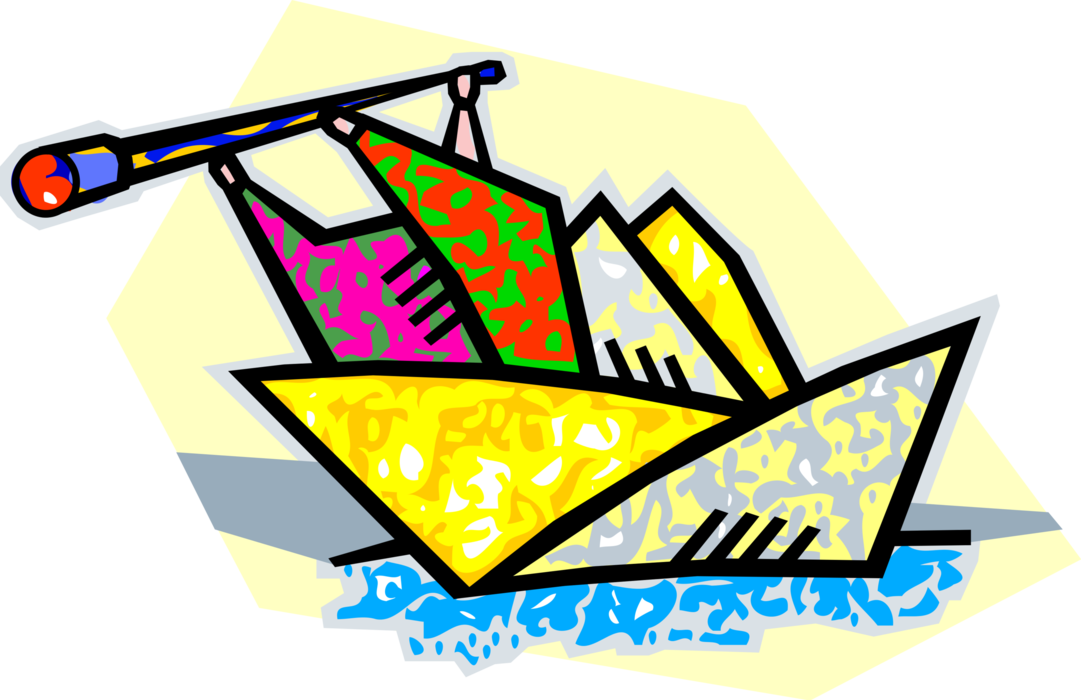 Vector Illustration of Paper Boat and Captain with Telescope