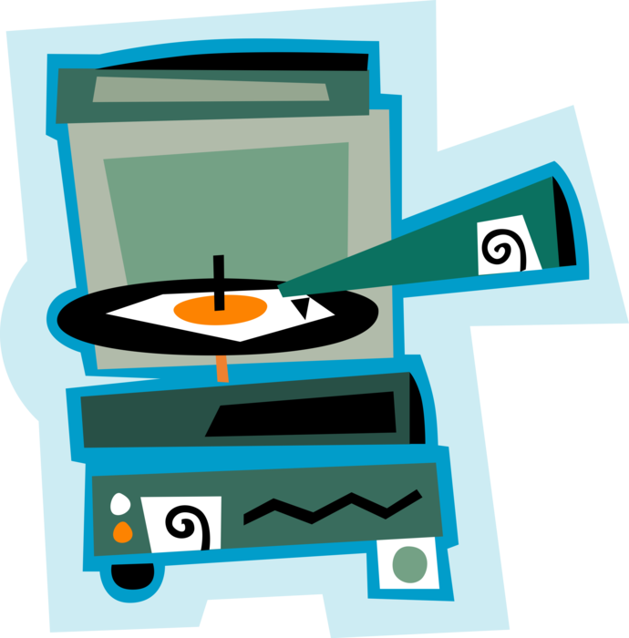 Vector Illustration of Phonograph Record Player Turntable Plays Vinyl Records