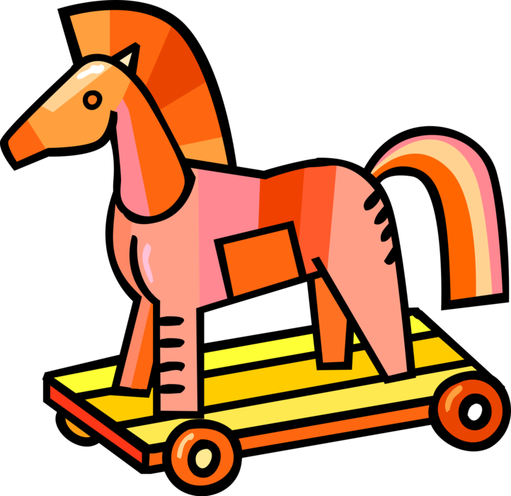 Vector Illustration of Wooden Trojan Horse on Wheels