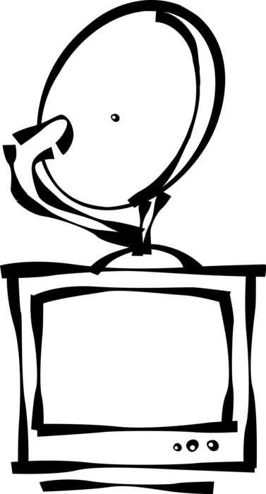 Vector Illustration of Satellite Dish Parabolic Antenna Receives Electromagnetic Signals on Television