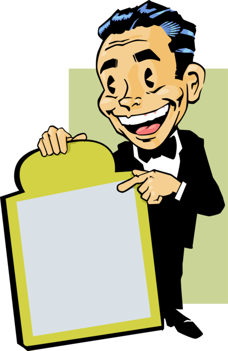 Vector Illustration of Businessman with Announcement Sandwich Board Advertisement 