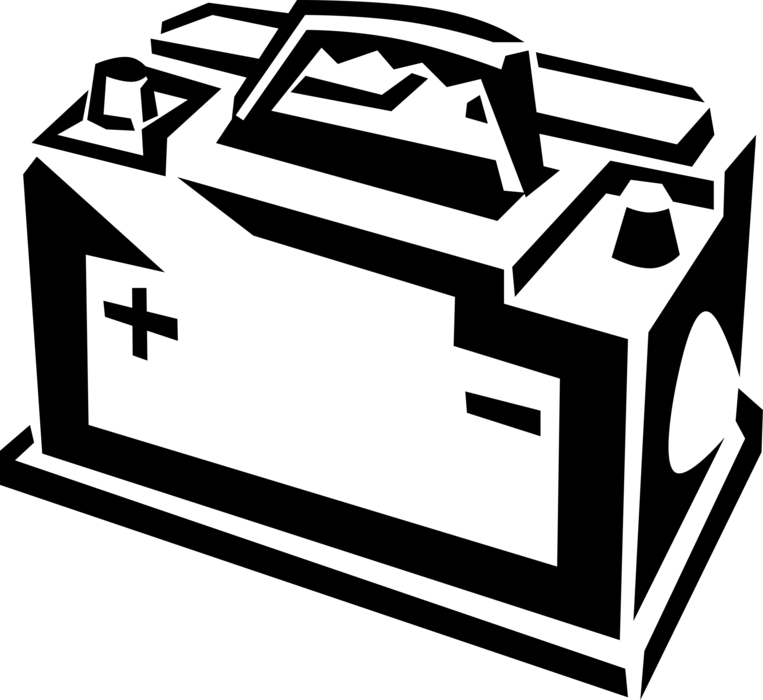 Vector Illustration of 12 Volt Car Battery Energy Source for SLI Starting Engine, Lighting, Ignition