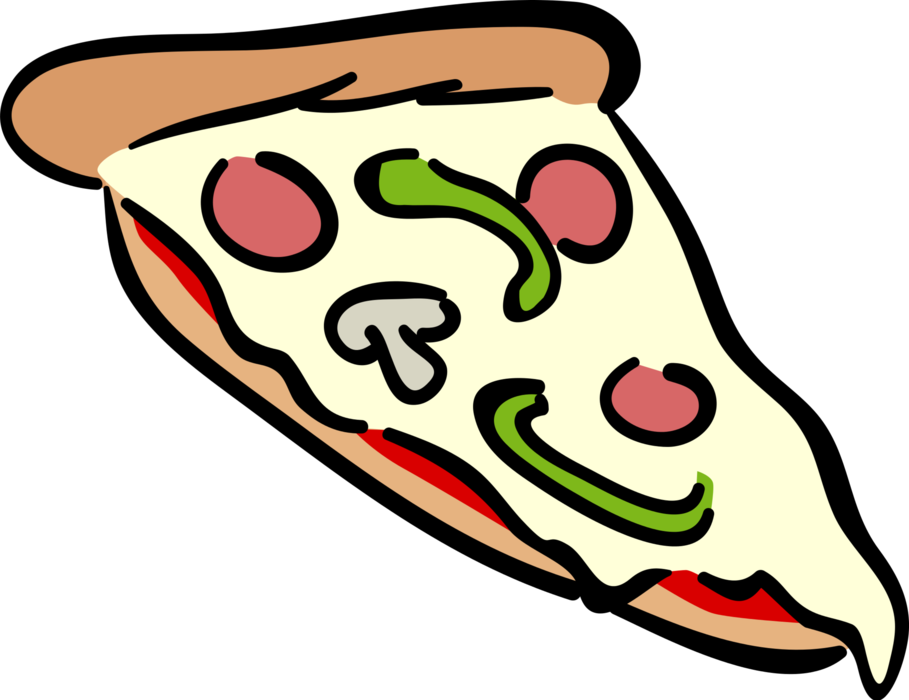 Vector Illustration of Pizza Slice with Pepperoni, Mushrooms, and Green Pepper