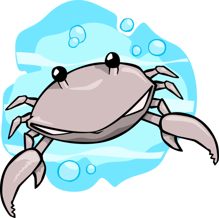 Vector Illustration of Decapod Marine Crustacean Crab with Claws in Water