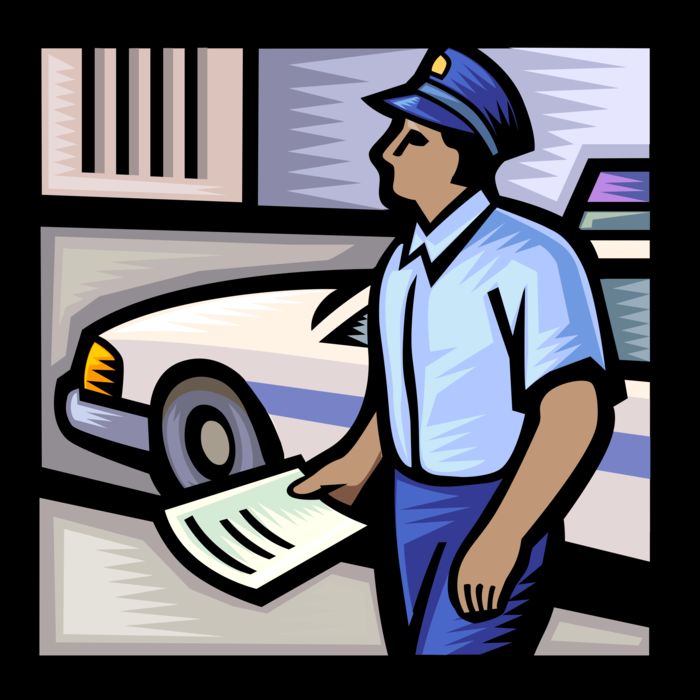 Vector Illustration of Law Enforcement Police Officer Issues Traffic Violation Ticket