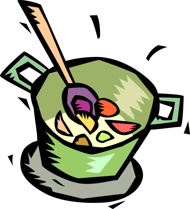 Vector Illustration of Pot of Soup Simmering on the Stove
