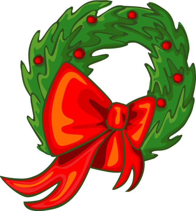 Vector Illustration of Festive Season Christmas Wreath Household Decoration Made from Evergreen Boughs
