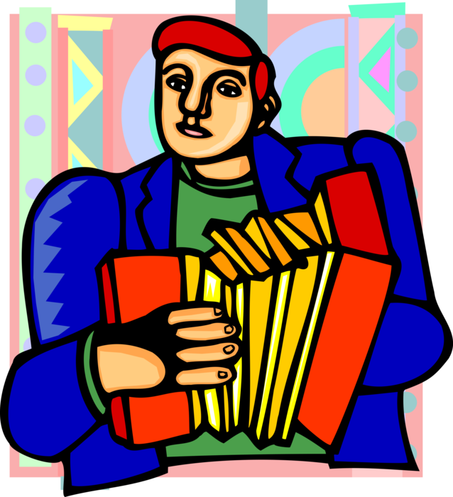 Vector Illustration of Street Musician Plays the Accordion Musical Instrument