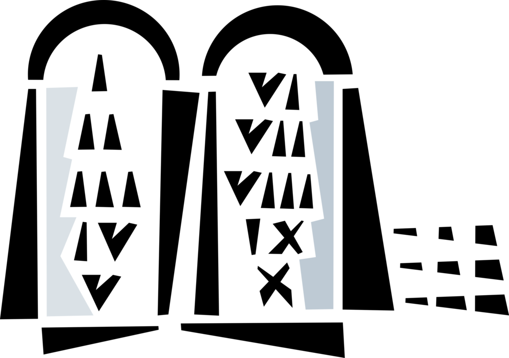 Vector Illustration of Ten Commandments Decalogue Tablets Given to the Israelites by God to Moses at Biblical Mount Sinai